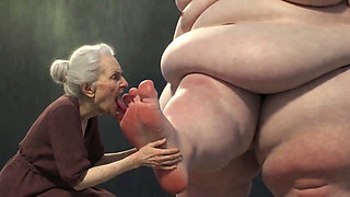 90 Year Old Granny Sucking Obese SSBBW Toes - Extremely Horny Foot Play