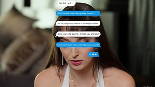 The brunette with big boobs does a hand job and blowjob