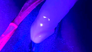 Ebony Goddess Leaking: Neon Thong & Dildo Squirt