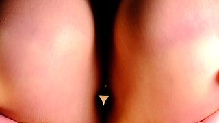 Brunette with foot fetish rubs big dick with her feet in POV