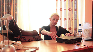 Busty Secretary Smoking and Next Masturbate in Her Office