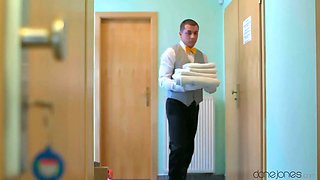 Cheating wifey screws the bell boy - her spouse is right there! - Dane Jones