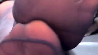 Foot fetish and footjob in sheer seamed stockings