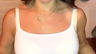 Hot brunette big boobs toying pink pussy