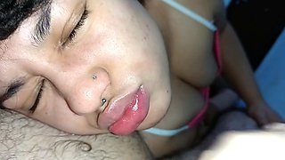 Blowjob asmr, ebony facial, eating cum