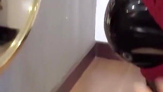 Mz30 - Latex Girl, Bound by Red Rope, Admiring Herself in Front of a Mirror