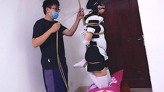Whh02 - a Chinese Girl Wearing White Stockings and Blindfolded, Bound by Ropes Vibrates to Orgasm