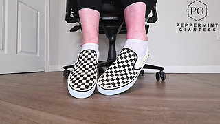 Sneaky Office Foot Tease in Checkerboard Vans - Toe-only Strip & Intense Barefoot Play POV