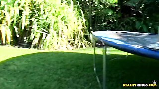 Aesthetic sweetheart Sasha Sweet rides a nice dick in the garden