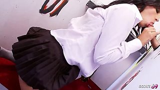 Dark Hair Girl with Saggy Tits & Hairy Pierced Pussy Gets Surprised by Stranger's Big Dick at Gloryhole