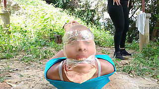 Captured Princess Hogtied Weak in Outdoor Bondage