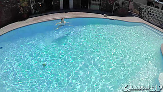 Thick slut slurps my cum poolside