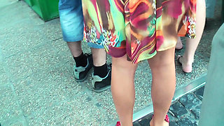 Busty Blonde MILF Drains Stranger Publicly for Voyeurs