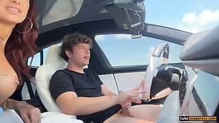 Big Tits Amateur Slut Rides Car to Hardcore Creampie
