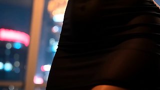 Busty Brunette Seduces Boss With Rooftop View