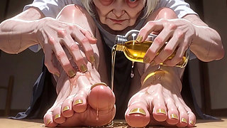87 Year Old Granny Sensual Foot Oil Massage - Gorgeous Feet & Nails