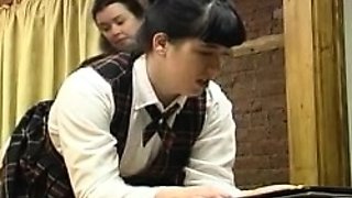 Teen in Schoolgirl Uniform Spanking Older Man