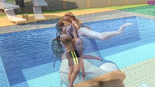 Stepbrother Fucks Wife in Pool - John Presses Face on Jennifer's Big Tits While Diving