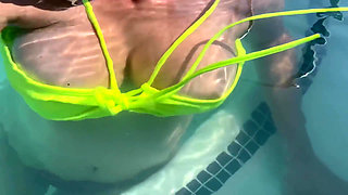 Artemisia Love Swimming in the Pool Flashing Her Big Juicy Boobs and Smoking a Cigarette