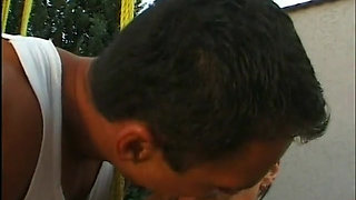 Cute brunette ass fucked receives a shower of cum