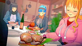 Nami Hinata - Jackpot Foursome With Bulma,nami, And Hinata. Hentai Fuck Gaming