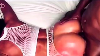 Booty uckold white milf in white stockings smears bbc cream