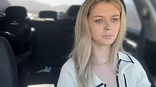 Cool Blond in Bosom-Baring Garment Taunts in Camper