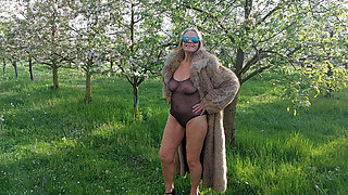 Mature Woman Is Walking Around Outside in a See-through Bodysuit!