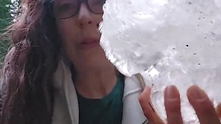 Nerdy Faery's Icy Outdoor Piss - Big Ass Canadian MILF with Glasses Peeing on Ice