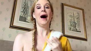 Cumshot amateur MILF suck and jerks dude in the bedroom