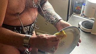 Predicament - Endurance - Chastity Slave Punished with Nipple Torment While Washing Dishes - Extreme Femdom Session (236)