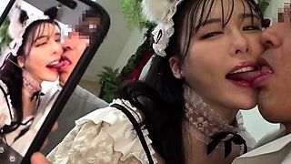 Threesome with Miku Airi giving asian girls blowjob