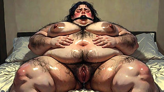 Obese SSBBW Gagged in Bondage - Fear Mixed with Wet Hairy Pussy