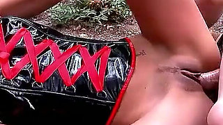 Crazy threesome with skinny Milf and big cocks in the forest