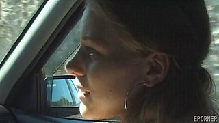 Brunette Wife Takes Drivers Hardcore Pounding in Car