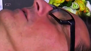 Hot nerdy secretary seduces boss and rides huge dick on the table