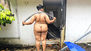Big boobs and ass exposed on a rainy day in public, Beautiful chubby girls getting naked in rain outdoor.