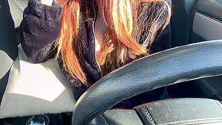 New Long Car Ride with Artemisia Love Flashing Her Horny Juicy Big Boobs Long Hair Fetish Hard Nipples