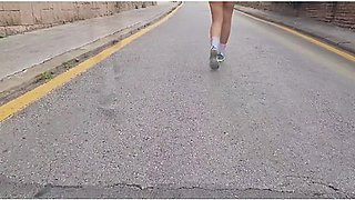 Walking Public And Show Panties And Shaved Pussy