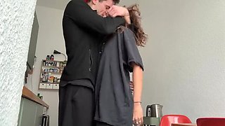 Nia gets dominated by Noah in rough kitchen fuck - amateur doggy style with big ass and cum in mouth