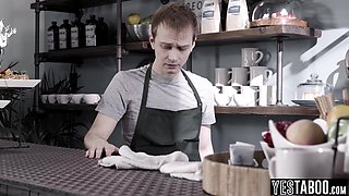 Blond hair babe barista fucks cheating BF in cafe