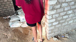 Outdoor sex in under construction building with cute girl, tight pussy sex