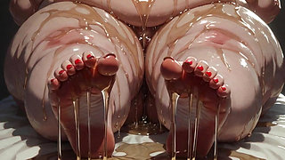Obese SSBBW Massaging Her Huge Oiled Feet - Close up Big Toes