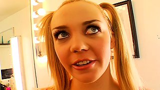 Glamour babe with big boobs masturbates in lingerie