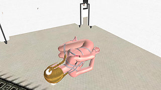 Office Banana Bondage: 3D Cartoon Girl Tied up & Licked with Toys