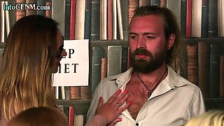 CFNM library femdoms sucks dick in group fucking GIVING HEAD and HJ actio