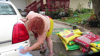 BBW car wash more flashing nurse VICKI BBW big as wet bikini