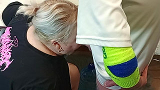 Fucking my stepmom in the mouth in the kitchen and cumming