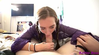 Petite Brunette Girlfriend Bailey Base Gets Creampie in Cowgirl 4K POV