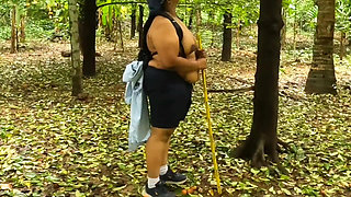 Casual Nude Walking, Chubby Girl Walking Completely Naked in the Jungle